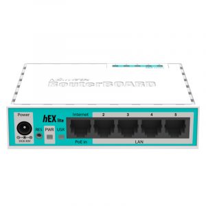 Router Mikrotik hEX lite RB750r2, 5x Ethernet, Small plastic case, 850MHz CPU, 64MB RAM